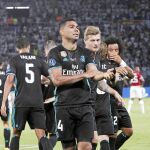 El brasileño del Real Madrid celebra el gol que le marcó al Manchester United en Skopje