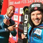 Jansrud y Svindal en el podio tras el primer Slalom de la temporada