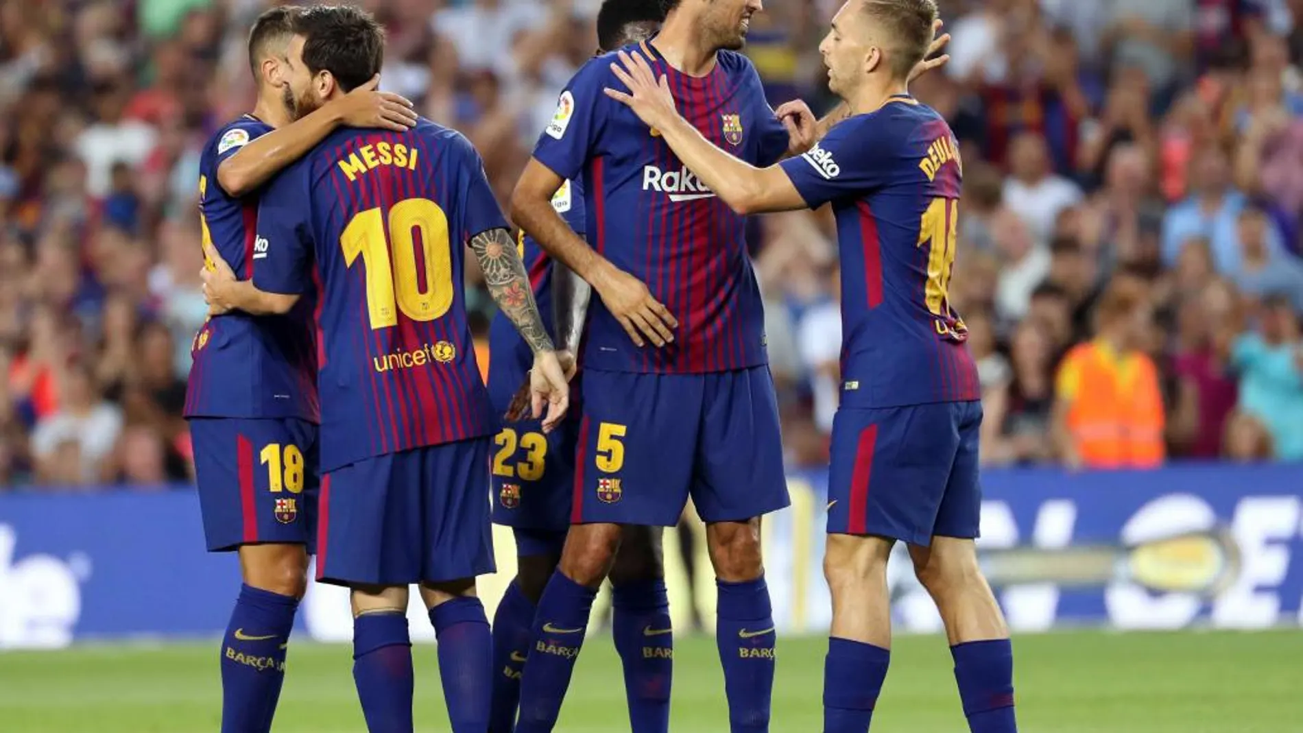 El centrocampista del Barcelona Gerard Deulofeu celebra su gol ante el Chapecoense