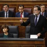 El presidente del Gobierno, Mariano Rajoy, durante su intervención en la sesión de control al Ejecutivo /J. Fdez.-Largo