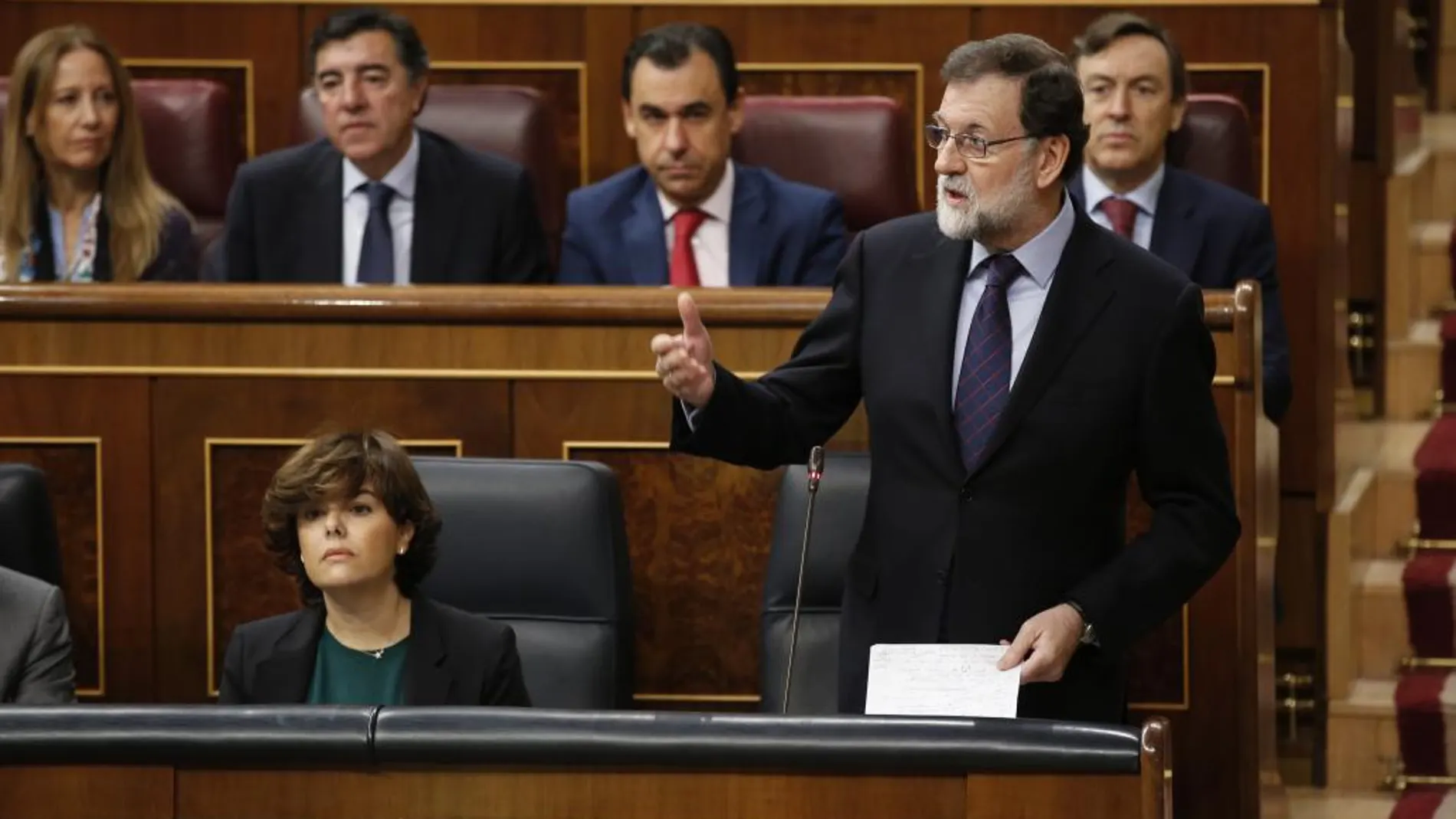 El presidente del Gobierno, Mariano Rajoy, durante su intervención en la sesión de control al Ejecutivo /J. Fdez.-Largo
