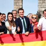 Pablo Casado acompañado del candidato a la Presidencia de la Junta, Alfonso Fernández Mañueco, Beatriz Escudero y Paloma Sanz