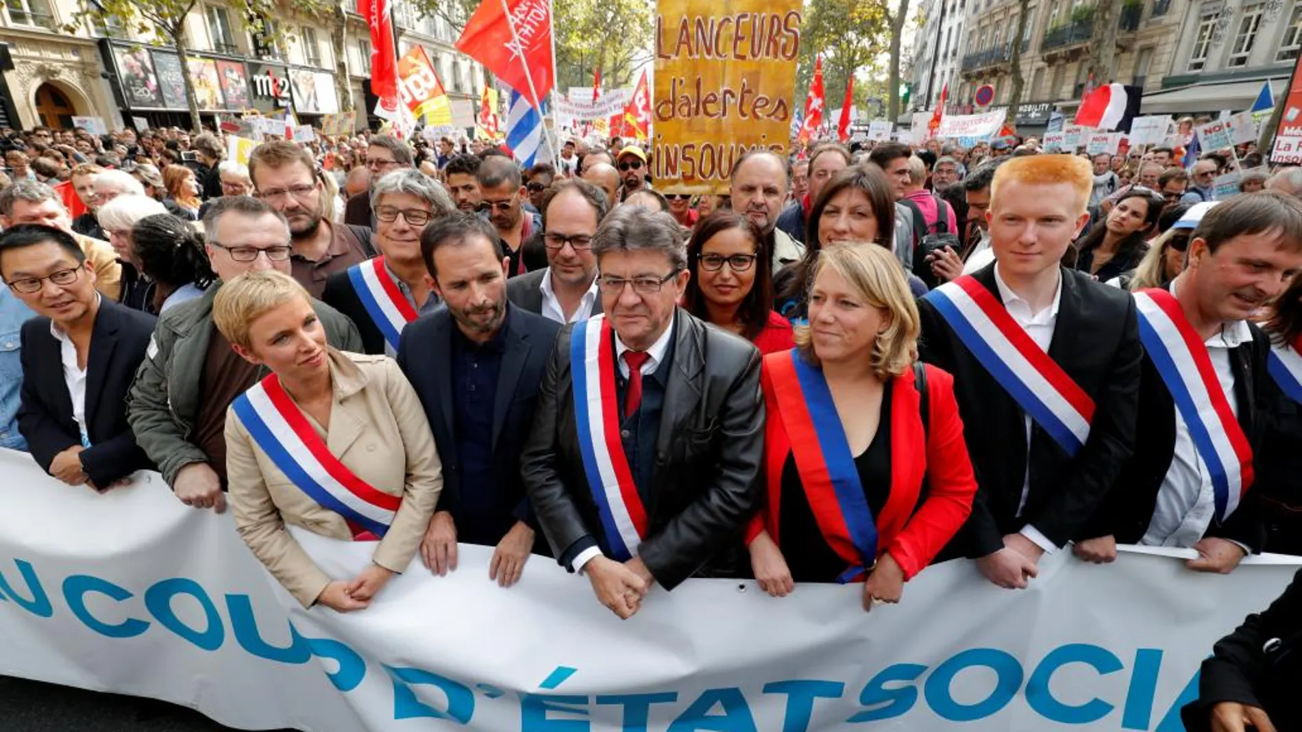 Manifestación contra la reforma laboral de Macron encabezada por Jean-Luc Melenchon