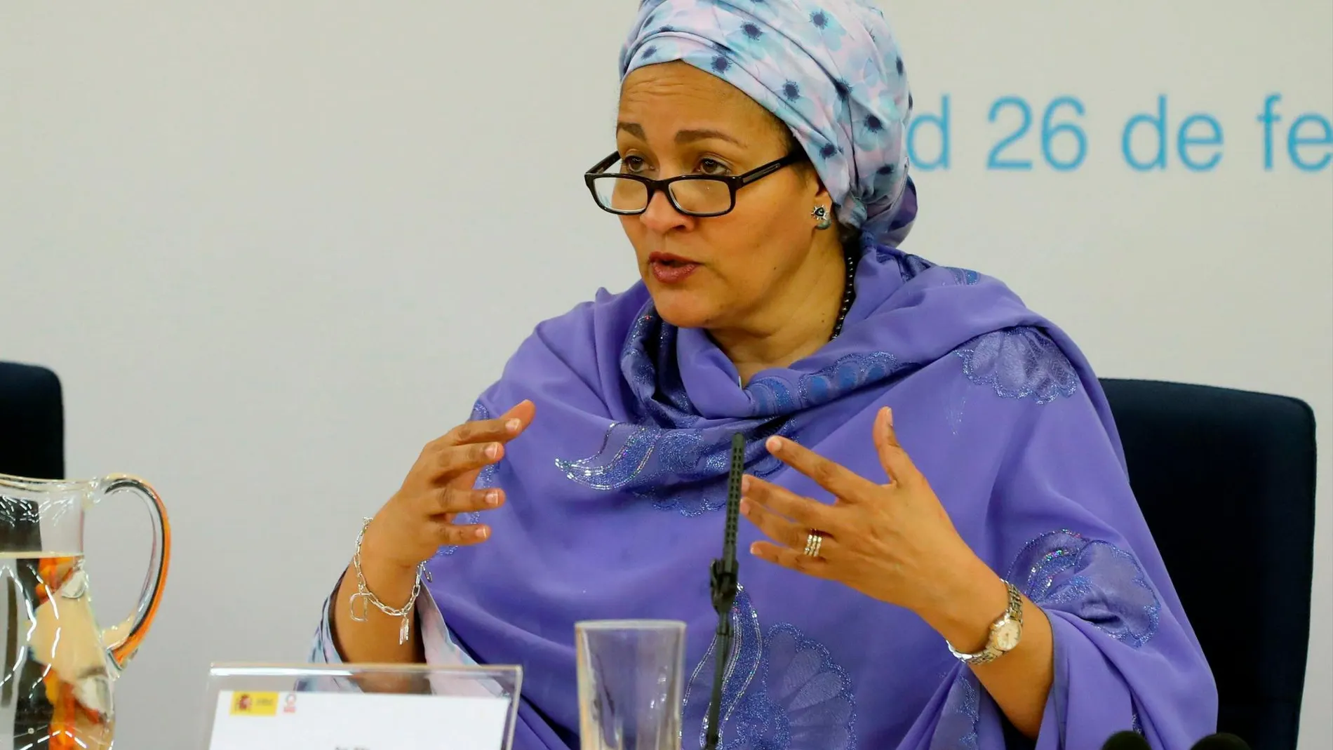 Amina Mohammed, número dos de la ONU, hoy en el Palacio de la Moncloa