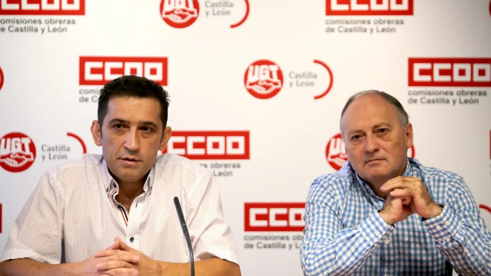 Los responsables de CCOO y UGT, Vicente Andrés y Faustino Temprano, denuncian la «precariedad laboral»