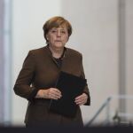Angela Merkel a su llegada la cancillería en Berlín