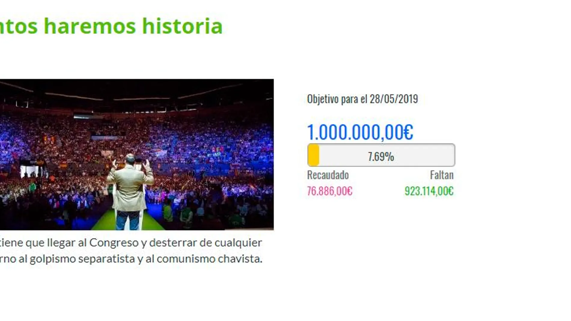 Imagen de la campaña de recaudación de Vox