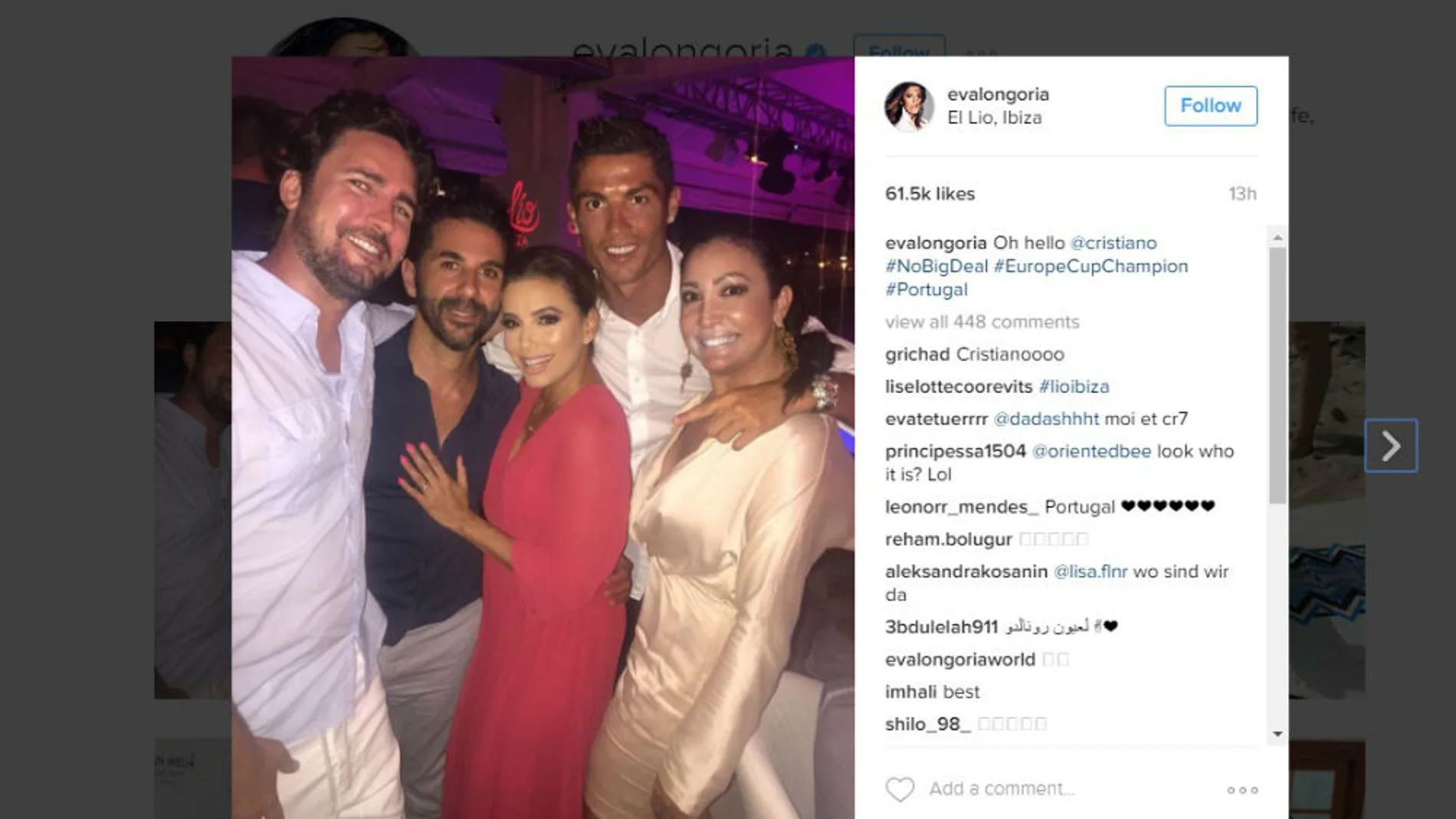 Eva Longoria y Cristiano Ronaldo en Ibiza (c) Instagram