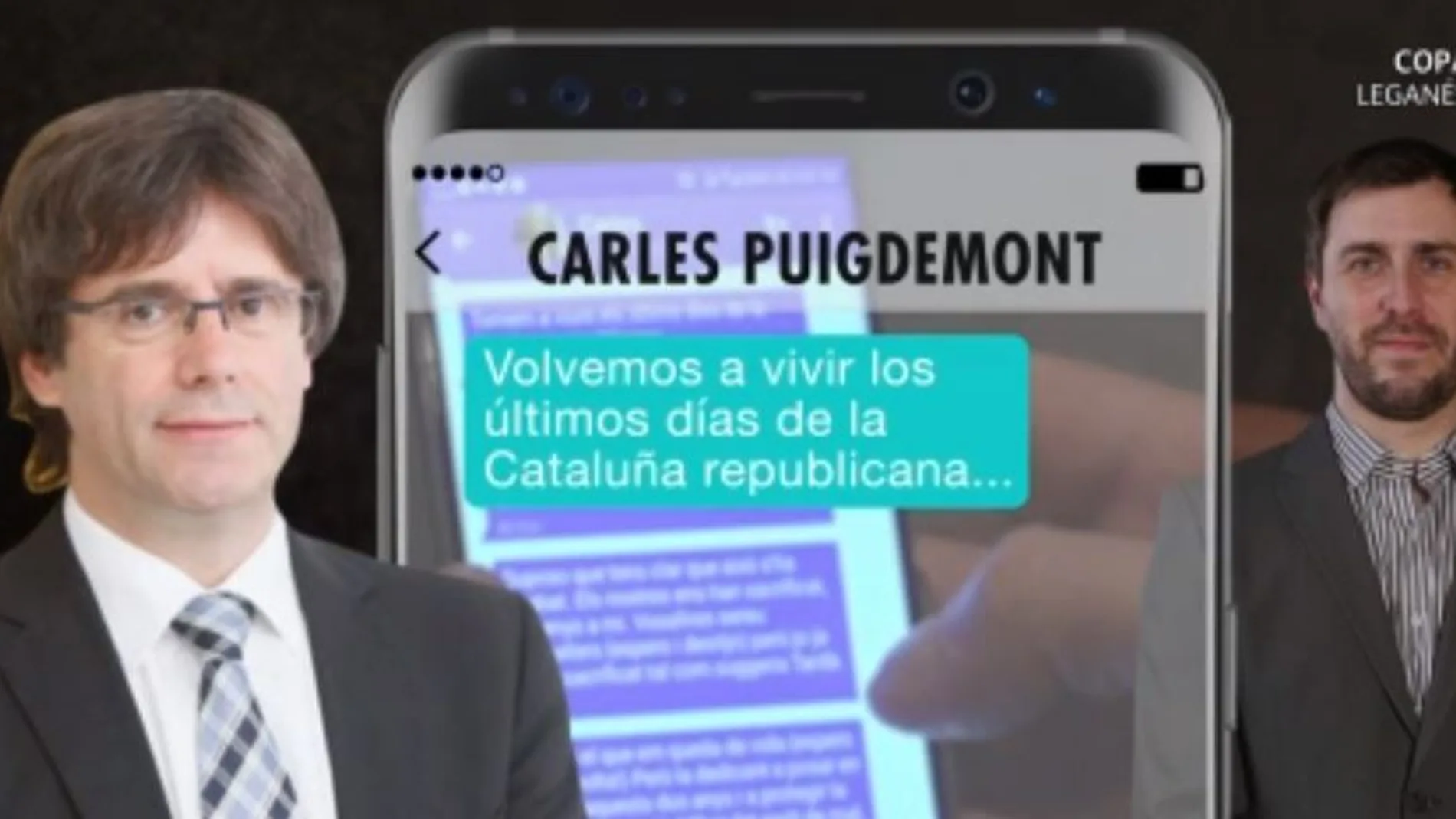 Captura de pantalla del Tele5 con uno de los mensajes de Puigdemont