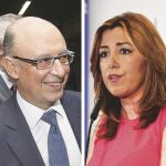 Cristóbal Montoro y Susana Díaz, ayer en sus respectivos actos