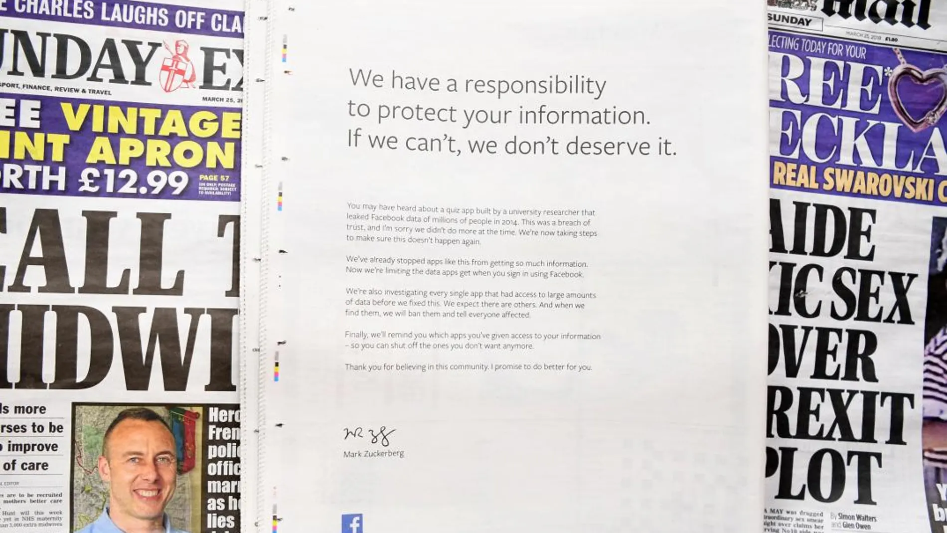 Carta de disculpa, escrita en negro sobre fondo blanco, con un pequeño logo de la compañía en "The Observer"