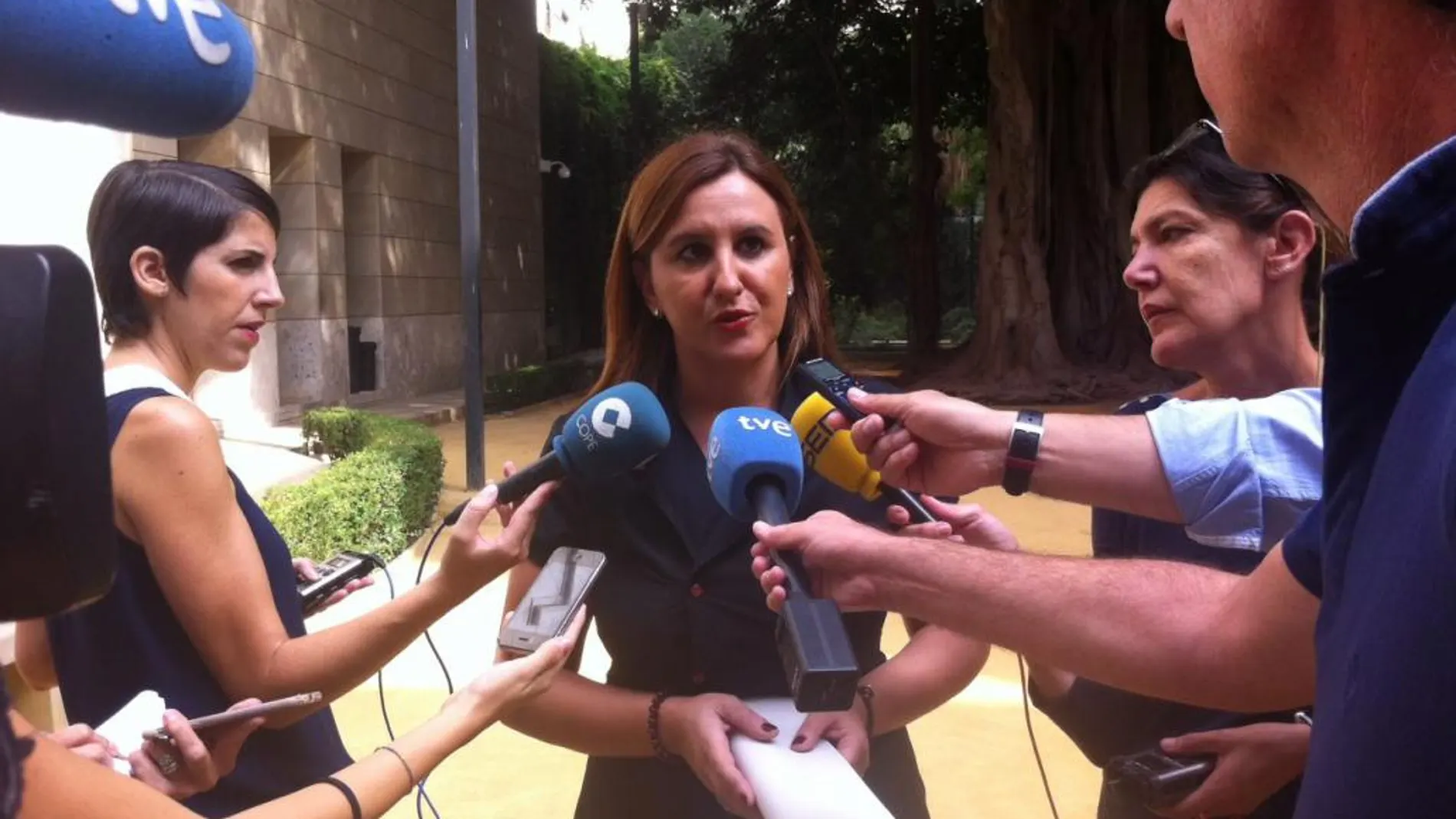 La portavoz adjunta del Grupo Parlamentario Popular, María José Oltra, con los medios de comunicación