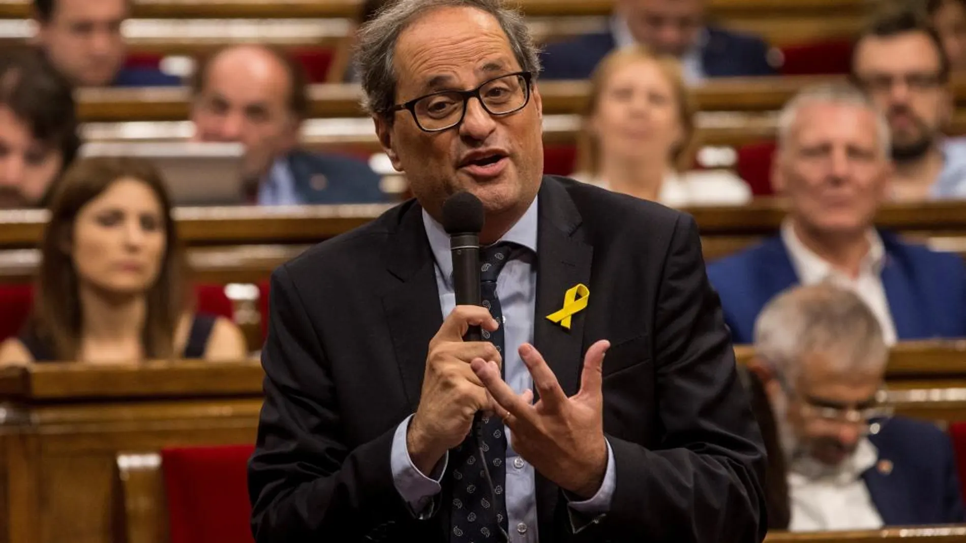 El presidente de la Generalitat, Quim Torra, durante la sesión de control hoy en el Parlament. EFE/Quique García