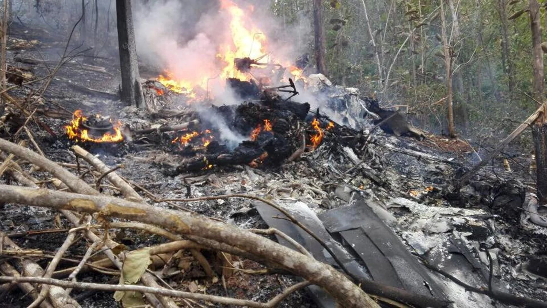 Fotografía cedida por el Ministerio de Seguridad Pública muestra los restos de la avioneta siniestrada.