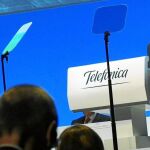 El presidente de Telefónica, José María Álvarez-Pallete, durante la celebración de la junta de accionistas