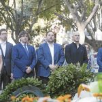 Neus Munté, Carles Mundó, Carles Puigdemont, Oriol Junqueras y Raül Romeva, en los actos de la Diada de 2016