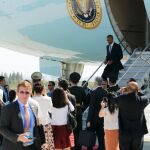 Barack Obama a su llegada al aeropuerto de Hangzhou, China.