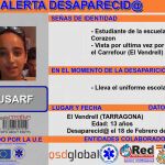 Alerta de la desaparición de la niña en redes sociales