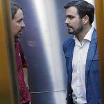Iglesias y Garzón, tras un Pleno del Congreso en octubre de 2016