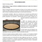 Nota de prensa publicada por la Asociación Nacional de Presidentes de Plazas de Toros