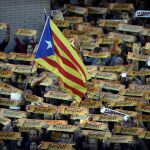 Una "estelada", durante la manifestación convocada en Barcelona por la ANC y Ómnium Cultural. EFE/Alberto Estévez