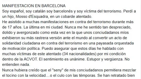 El padre de un mosso asesinado por ETA califica de «payasada orquestada» la manifestación de Barcelona