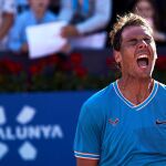 El tenista Rafa Nadal celebra su victoria en cuartos de final del Godó