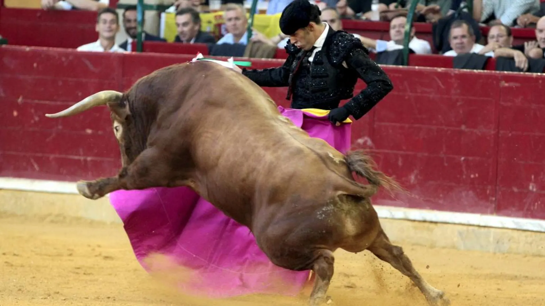 Alejandro Talavante durante la faena a su primer toro durante la corrida de la Feria del Pilar de Zaragoza