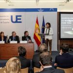 La ministra de Sanidad (Dolors Montserrat) durante la presentación de la candidatura de Barcelona para albergar la sede de la Agencia Europea del Medicamento/EFE