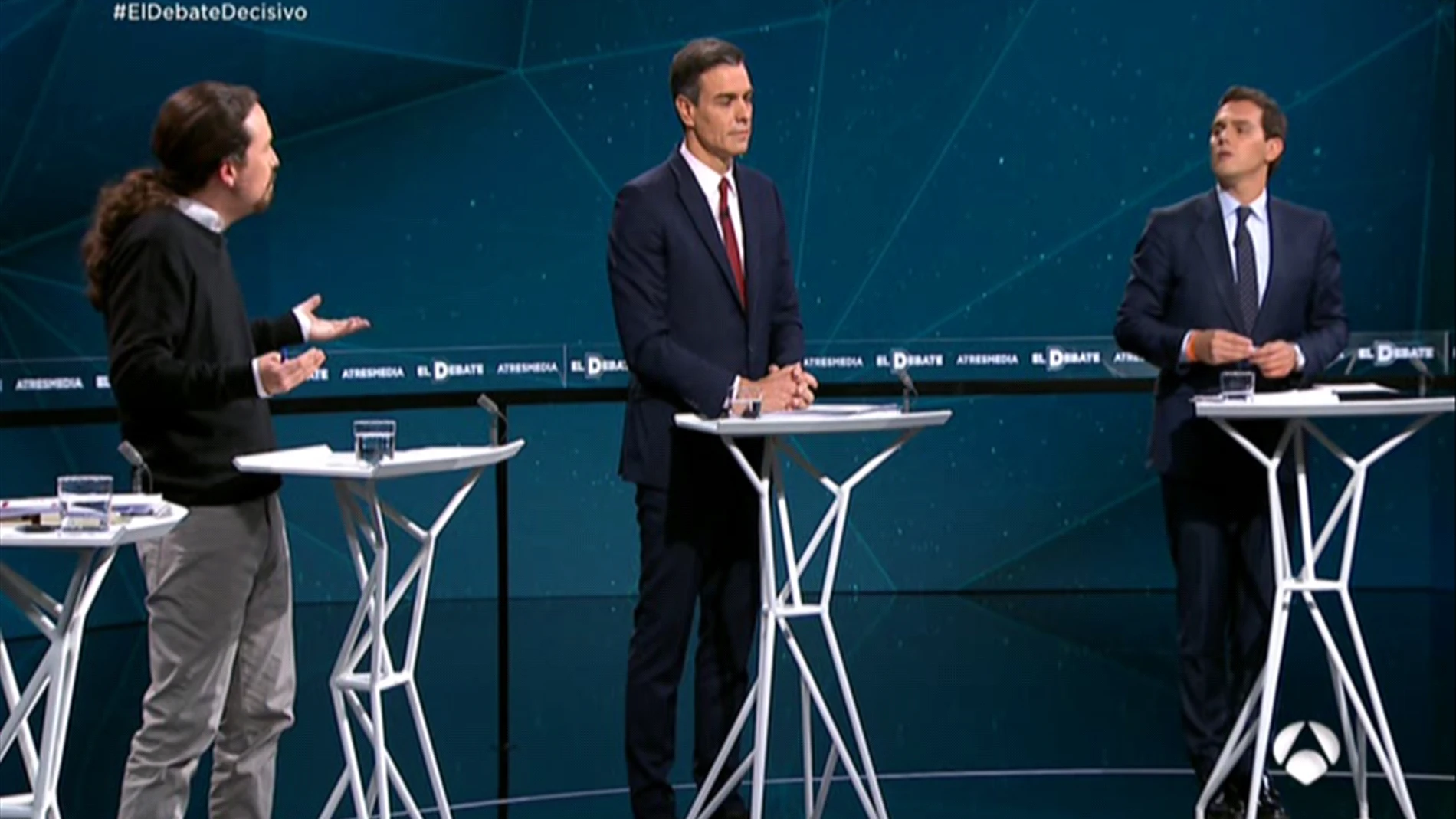 Pablo Iglesias, Pedro Sánchez y Albert Rivera / Foto: Atresmedia