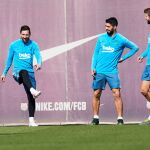 Valverde, Messi, Suárez y Piqué, en el entrenamiento de este viernes