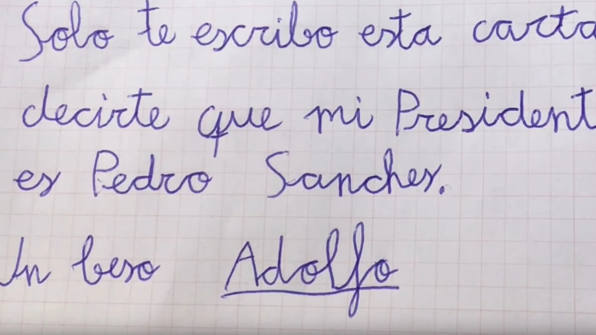 Extracto de la carta de Adolfo, el niño del vídeo