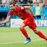 Nacer Chadli celebra su gol a Japón en el último segundo