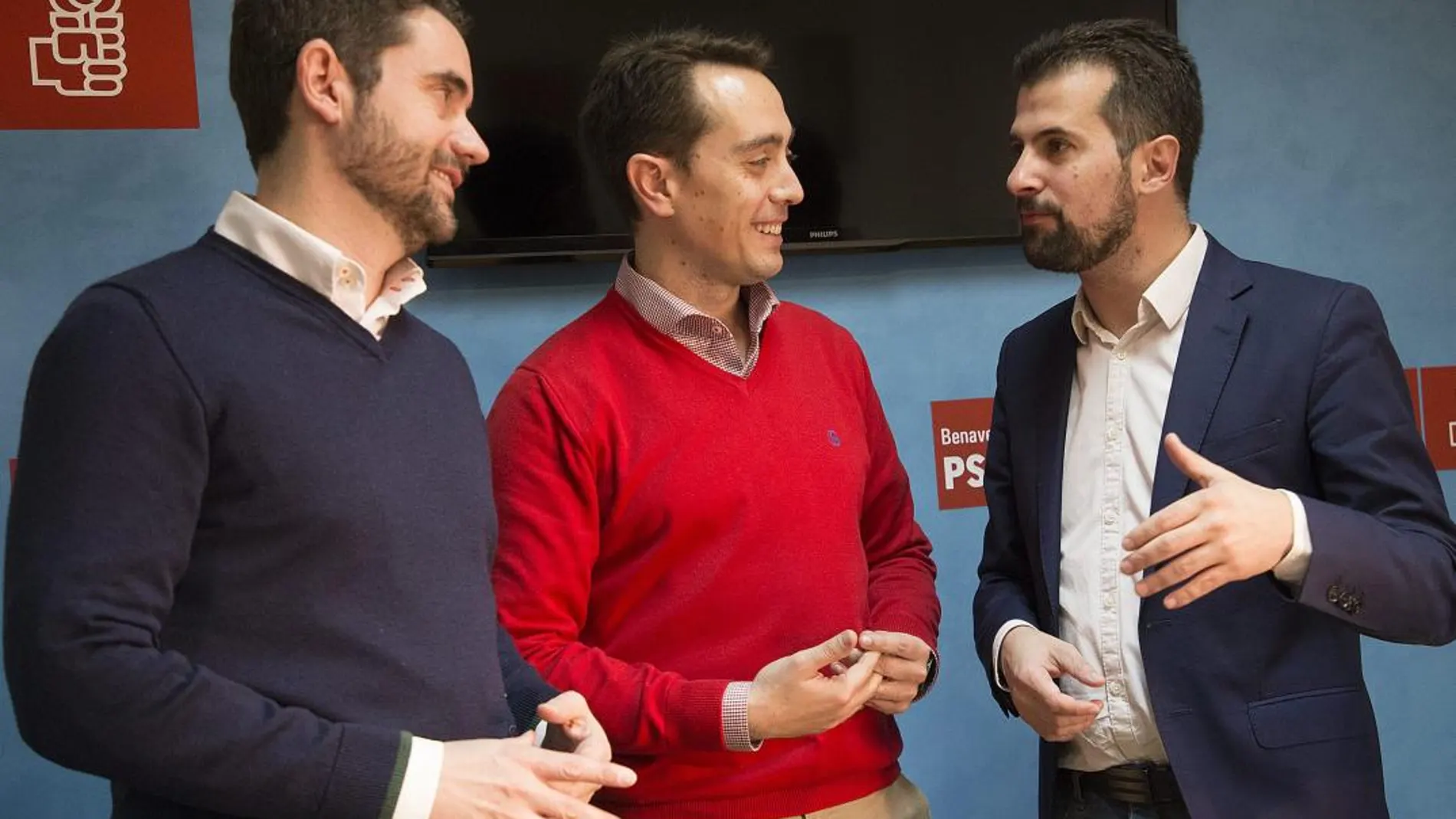 Luis Tudanca junto a Luciano Huerga y Antidio Fagúndez, ayer en Benavente