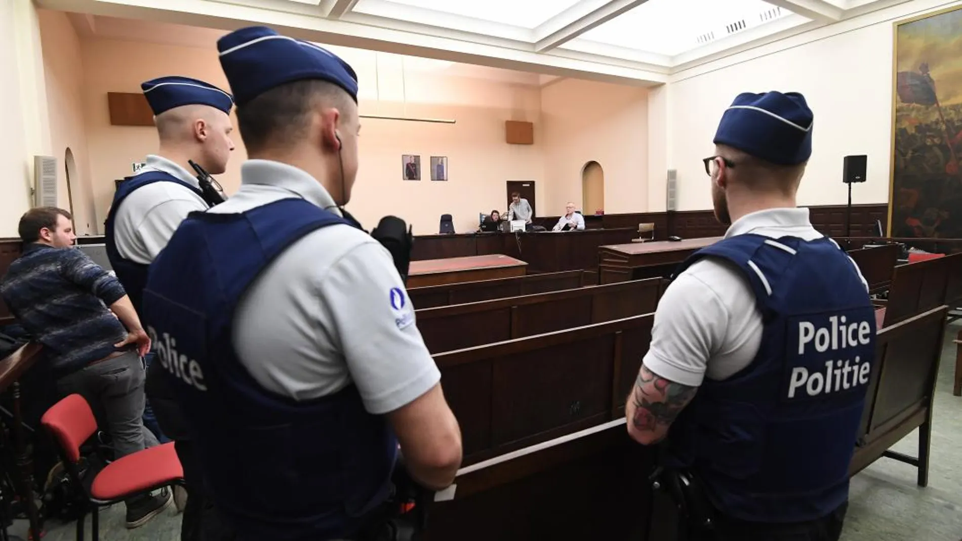 Vista general de la sala del Palacio de Justicia de Bruselas donde se celebra el juicio contra los acusados de terrorismo Salah Abdeslam y Sofiane Ayari