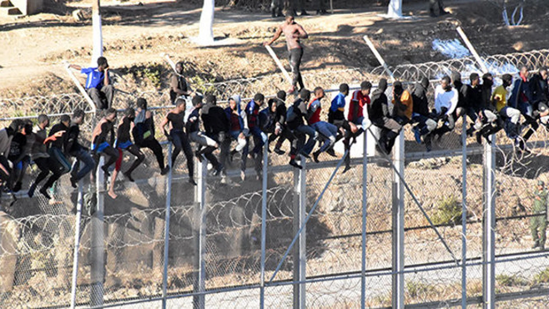 Imagen de archivo de un asalto masivo en la valla fronteriza de Ceuta / Efe