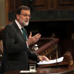 El presidente del Gobierno, Mariano Rajoy, durante el debate de la moción de censura. Foto: Efe