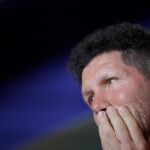 El entrenador argentino del Atlético de Madrid, Diego Pablo Simeone, durante la rueda de prensa en la Ciudad Deportiva Wanda