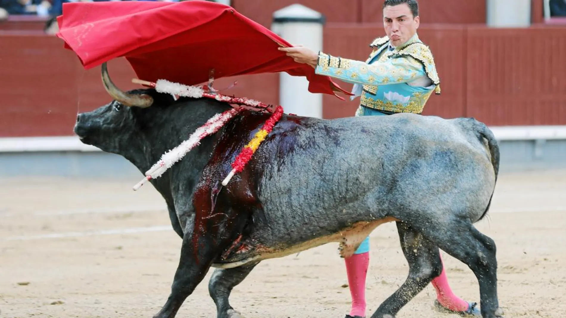 Imagen de Octavio Chacón dando un pase de pecho hoy en Las Ventas / Efe