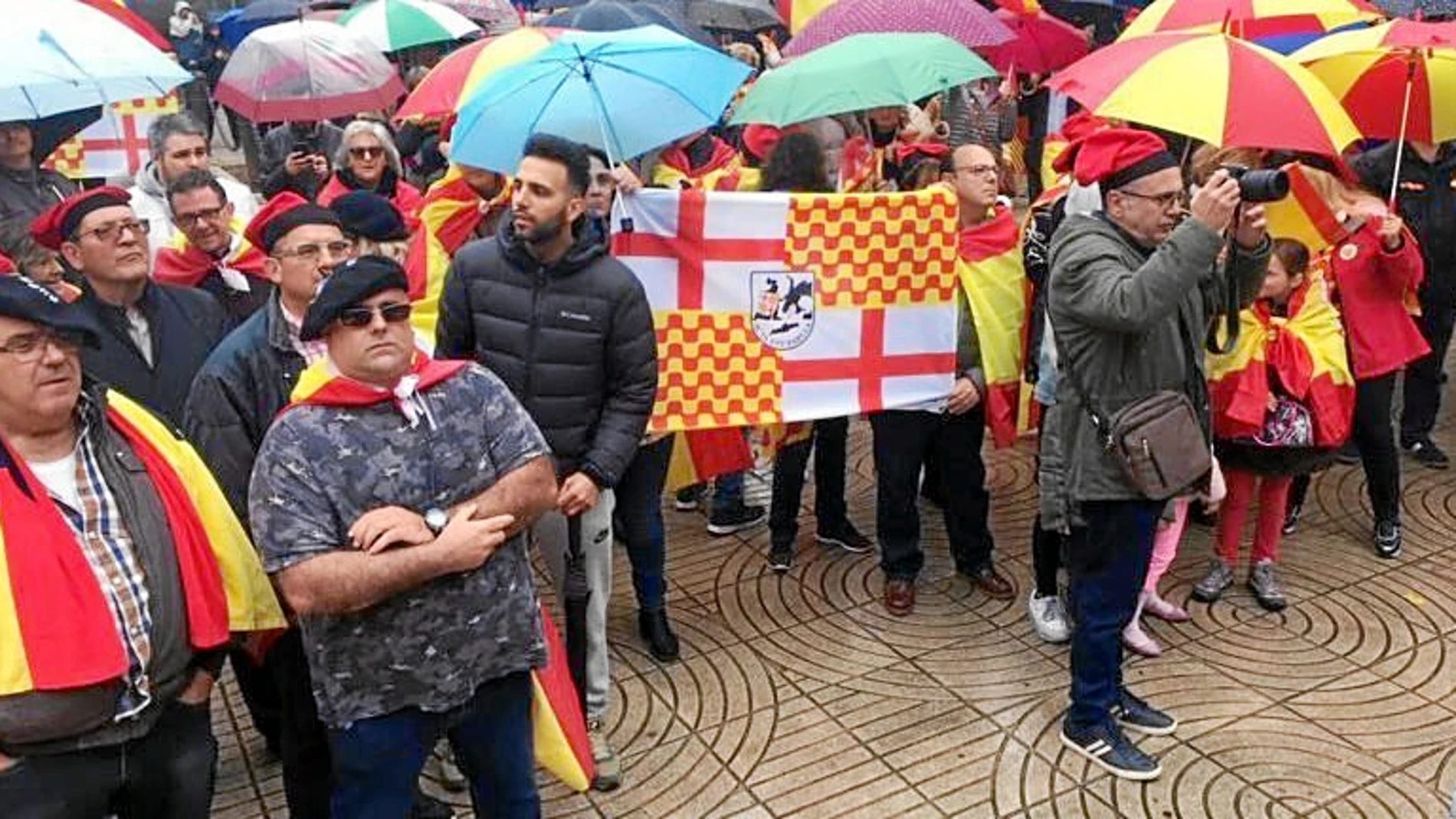 Los asistentes al acto celebrado en una céntrica plaza de Reus iban ataviados con todo tipo de banderas y símbolos