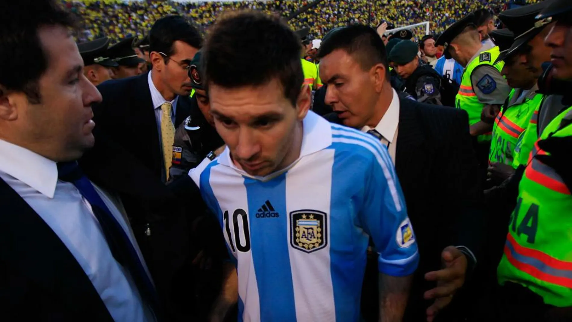 El jugador de Argentina Lionel Messi ayer al finalizar el partido ante Ecuador