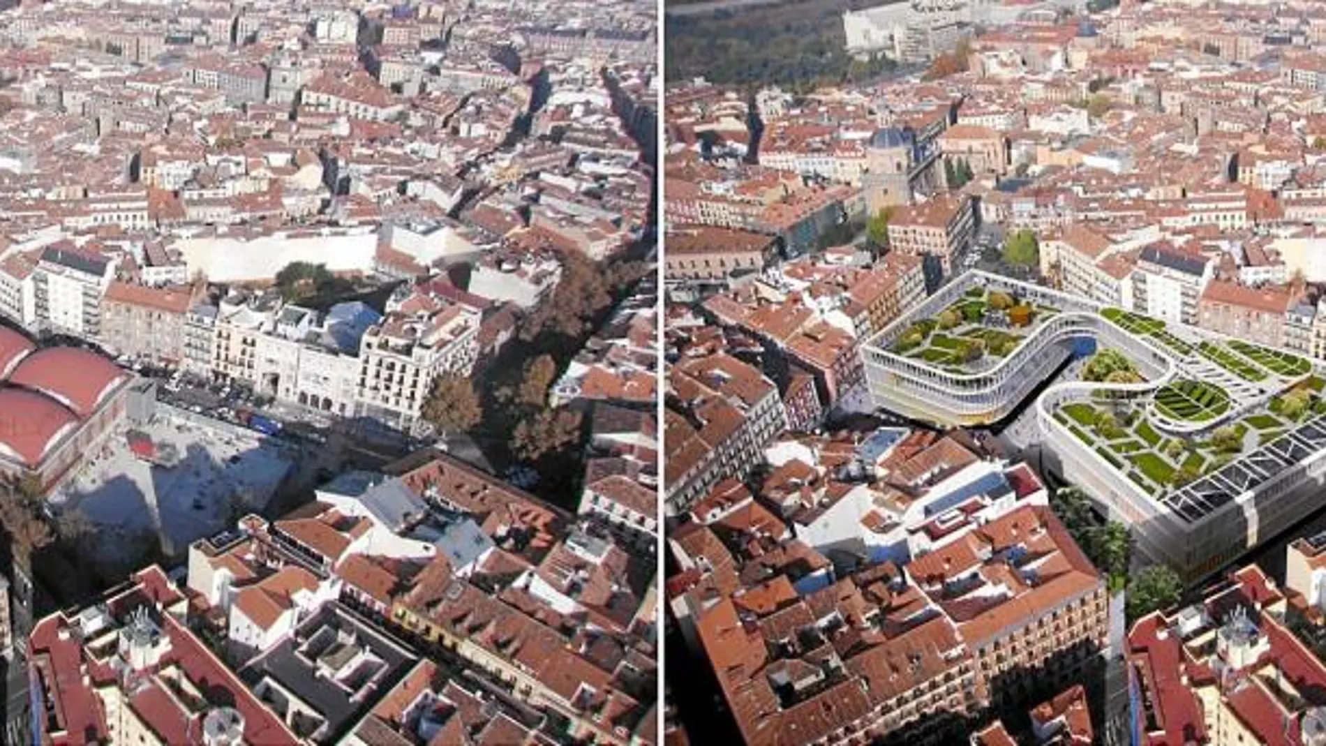 El diseño del mercado, de Carlos Rubio Carvajal y Enrique Álvarez-Sala, fue seleccionado en un concurso de ideas en 2007 y se le añadió una cubierta vegetal con un restaurante-mirador y zonas infantiles.