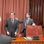 Artur Mas y Oriol Pujol, ayer en el Parlament