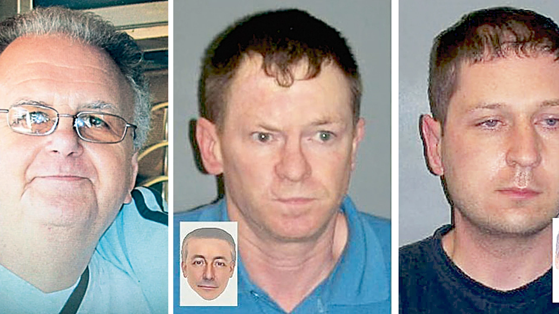 De izda. a dcha., Ewan McDonald Wilson, Charles O'Neill y William Lauchlan, sospechosos en el caso de la desaparición del niño Yéremi Vargas, sucedida en 2007 en Canarias