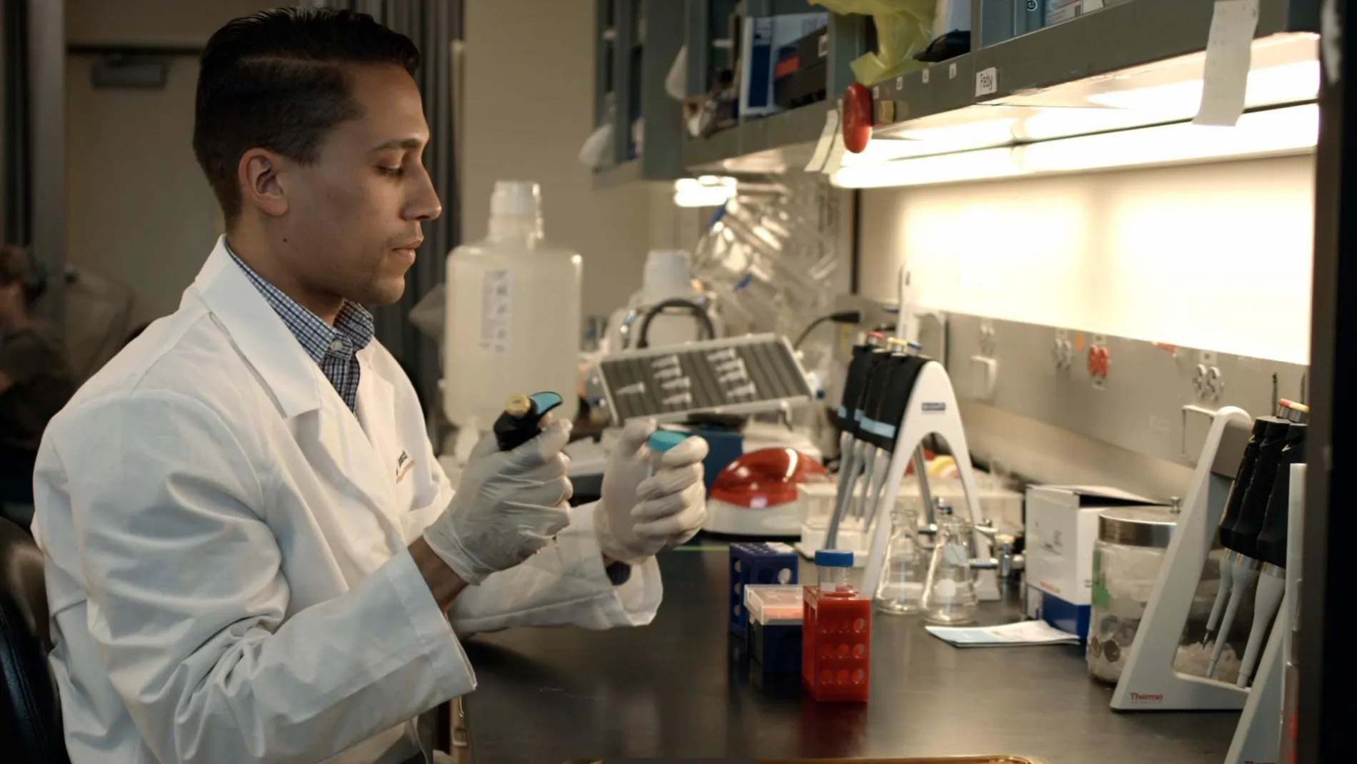 Fotografía cedida por la Florida International University (FIU) donde aparece el científico dominicano John S. Castillo, que forma parte también del Laboratorio de Genética Tropical de FIU, que llevó una investigación que dio con el gen IR8a, un receptor olfativo que funciona junto a otros para la detección de los ácidos en la piel humana / Efe