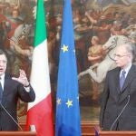 . Rome (Italy), 15/06/2013.- EU President Jose Manuel Durao Barroso (L), standing next to Italian Prime Minister Enrico Letta (R), gestures as he speaks during the press conference at Chigi Palace in Rome, Italy, 15 June 2013. EFE/EPA/FABIO CAMPANA