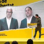 Oriol Junqueras y Raül Romeva en un acto de campaña desde Soto del Real