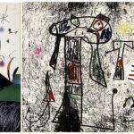 Combo de fotografías facilitadas por la Fundación Miró del boceto del artista catalán Joan Miró, perteneciente a la colección de la Fundación Pilar y Joan Miró de Palma, que ha desaparecido