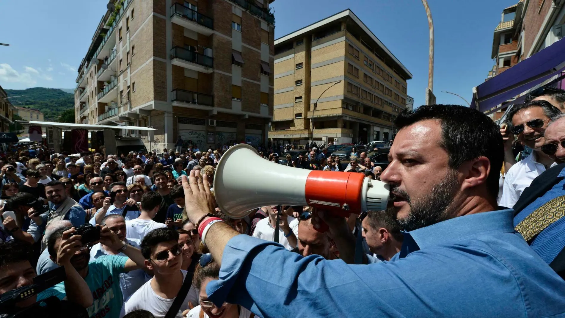 El ministro del Interior Matteo Salvini en un acto en Ascoli Piceno, Italia/ AP