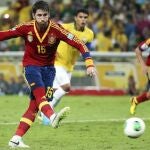 Sergio Ramos falló un penalti ante Brasil durante la final de la Copa Confederaciones.